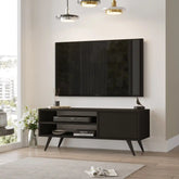 Meuble TV HALCYON noir – Style minimaliste avec pieds en bois noir pour une décoration chic et épurée.